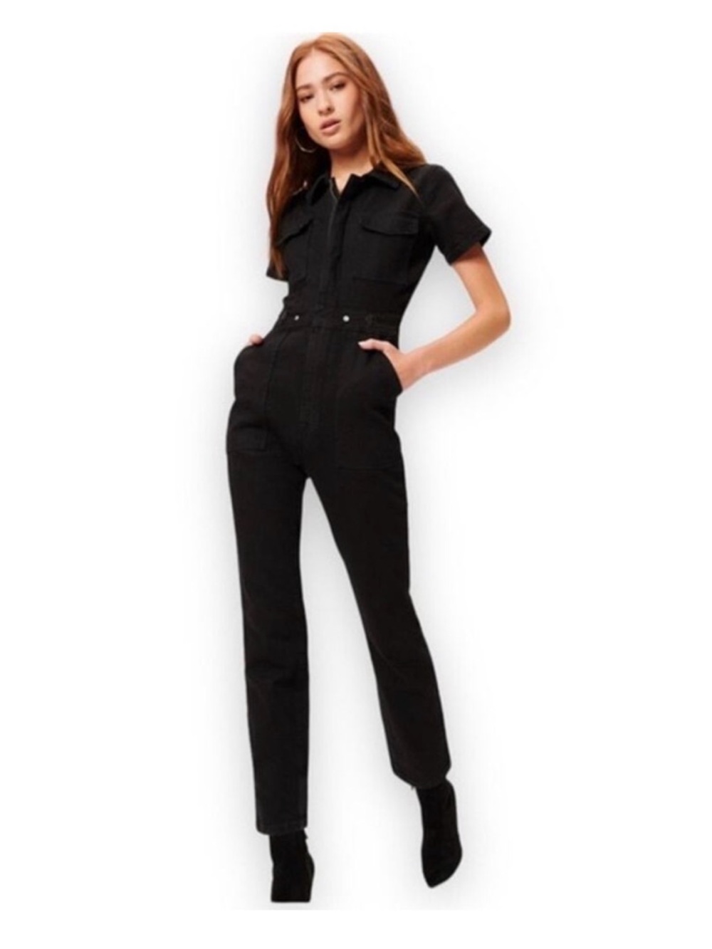 $199 NeW Good American Fit for Success Denim blue Jumpsuit medium
